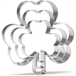 St. Patrick'S Day Clover Cookie Cutter Set - 3pcs - Mini, Medium, Large Clover - Stainless Steel Cookie Cutter - Metal Irish Holiday Party Supplies, for St. Patrick'S Day Party Decorations, Baking Tools, Bakeware