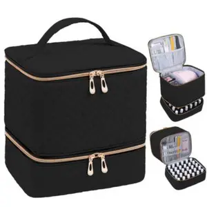 Fashionable Dual-Layer Quilted Large Capacity Makeup Bag, Efficient Storage for 30 Nail Polish & LED Lamp, Portable Gel Polish Organizer, Makeup Organizer Pouch