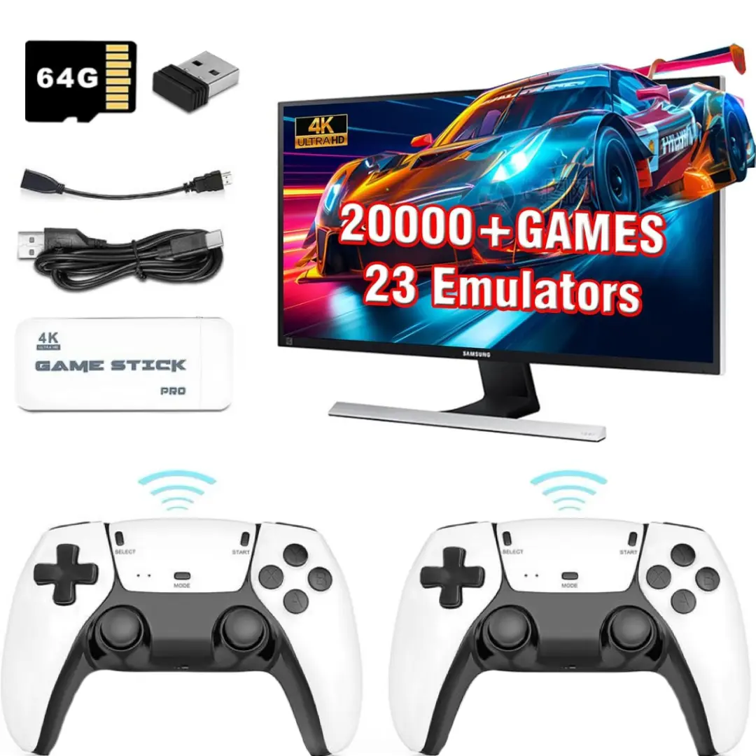 M15 Wireless Retro Game Stick - 20,000+ Built-in Classic Games | Dual 2.4G Controllers - Plug & Play