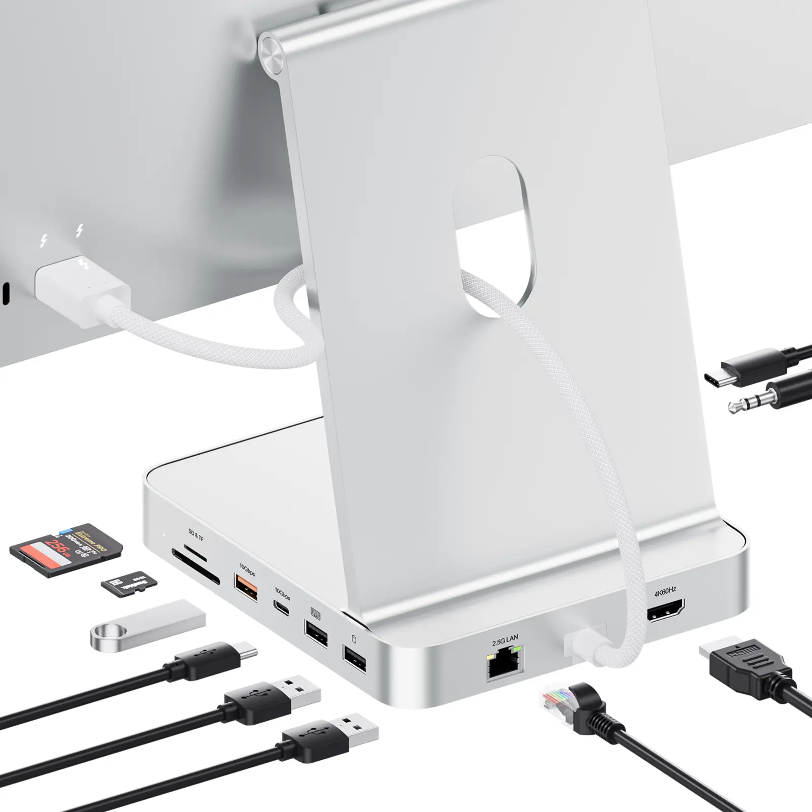 PULWTOP USB C Hub for iMac 24 Inch 2021, 2023, 2024, iMac Hub Supports M.2 SSD (SSD not included), 4K HDMI, 2.5GbE, 5 USB 3.2 10Gbps, SD/TF - Silver