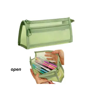 Durable Polyester Fiber Mesh Pencil Case, Large Capacity Organizer with Colorful Cartoon Design, Zipper Art Supplies Student Storage Bag, Art Materials