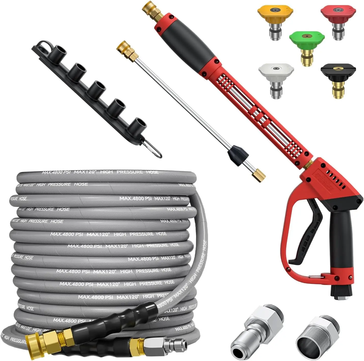 POHIR High Pressure Washer Gun and Hose Kit - Heavy Duty Cleaning Attachment, 5000PSI Heavy-Duty Build, 50FT Kink-Resistant Steel Braided Power Washer Hose, 3/8" Swivel Quick Connector, M22 14mm Adapters, 30" Extension Wand, Pressure Washer Attachment sum