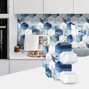 Blue And White Marble Wall Sticker Transfer Can Be Cut And Peeled At Will To Stick To Wallpaper Waterproof PVC Self-adhesive Wall Tile Sticker Tile Kitchen Bathroom Home Decoration