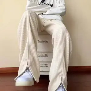 Men's casual pants American Stylecracker Khaki Corduroy Pants High-End Feel Versatile Straight-Leg Zippered Casual Wide-Leg Bootcut Pants For Men