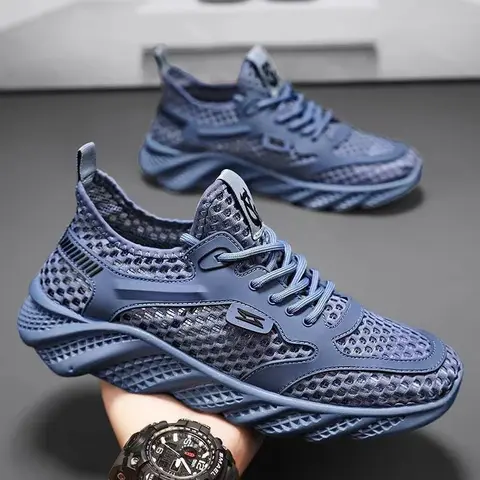 Summer men's new mesh breathable casual shoes hollow comfortable men's shoes mesh shoes non-slip soft-soled sports driving shoes.