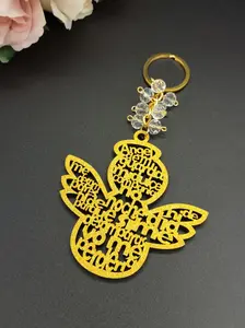 US 12pcs Gradian Angel Gold Glittle Wooden Key Chains Perfect For Baptism | Baby Shower | Wedding Souvenirs | Party Gift Recuerdos De Bautizo