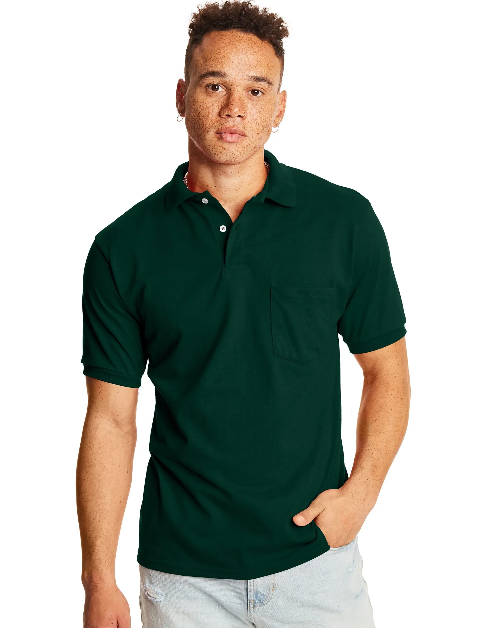 Hanes Ecosmart Men's Pocket Polo Shirt 2-pack Underwear Multi Pack Comfortable Fit Soft Stretch Fabric Breathable O0504