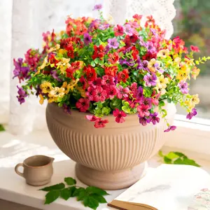 12 Bundles Artificial Daisy Flowers Faux UV Resistant Plastic Plants Vibrant Pink Red Purple Yellow with Eucalyptus Leaves for Indoor Outdoor Decor Modern Set Landscape valentine gifts