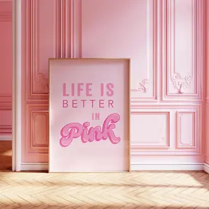 Life Is Better in Pink Poster – Preppy Retro Wall Art, Dorm Decor, Unframed