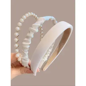 Gorgeous Faux Pearl Hair Hoop for Women & Girls, Elegant Ruched Design Headband. Casual & Versatile Hair Accessory for Daily Wear.