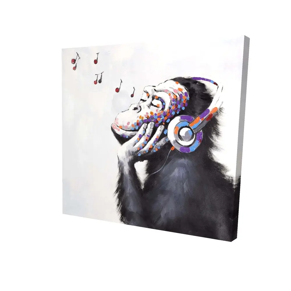 Begin Home Decor 2080-2424-AN96 24 x 24 in. Monkey Listening To Music Canvas - Blue Animal Home Decor