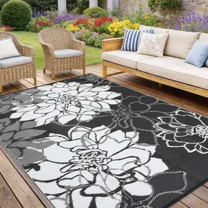 Outdoor Patio Rug 9x12 – Waterproof Reversible Plastic Straw Rug, UV-Resistant Large Camping Mat for RV, Deck, Porch, Garden & Beach