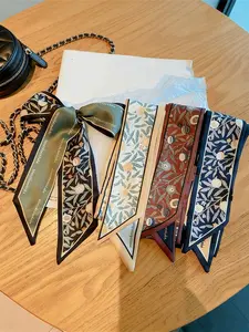 Vintage Leaf Floral Pattern Elegant French Style Polyester Scarf, Suitable for Women and Girls, Multifunctional Headband, Bag Accessory