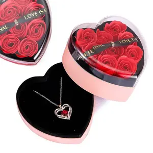 Heart-Shaped Rose Gift Box for Necklace Ring Earrings Jewelry, Preserved Flower Storage Case, Romantic Valentine's Day Gift Box for Girlfriend Birthday Anniversary teen girl  mini gifts Mother's Day love gifts