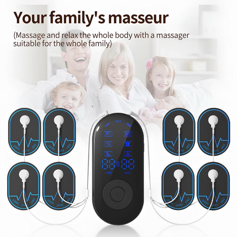 Dual Channel TENS Unit Muscle Stimulator Machine with 18 Modes, Rechargeable TENS Machine Massager with 8 Pads, 30 Intensity Levels, For Back, Neck & Shoulder