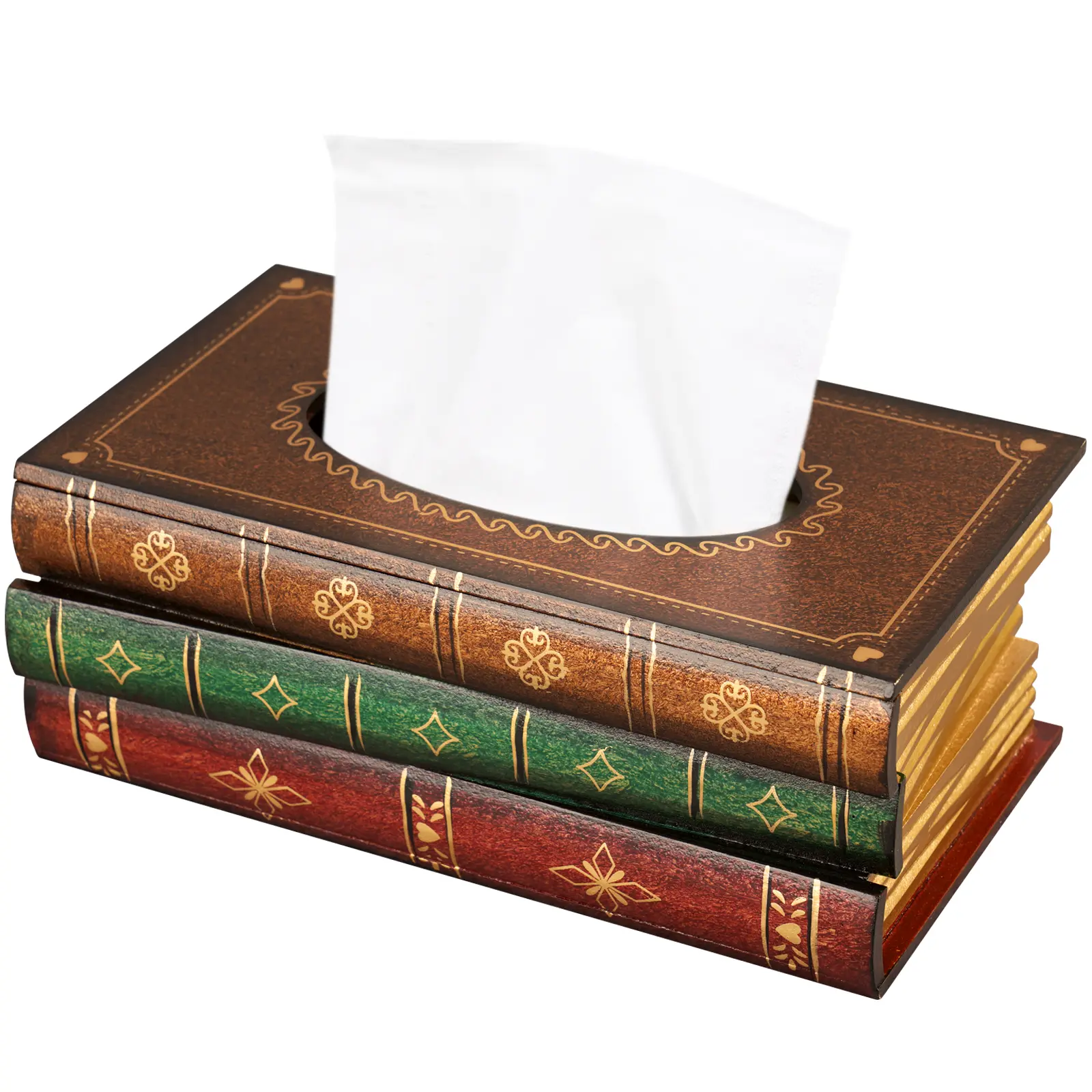NiHome Rectangular Rustic Wood Tissue Box Cover - Brown Top Practical Decorative Durable Functional Home Bathroom Organiser for Nightstand, Study
