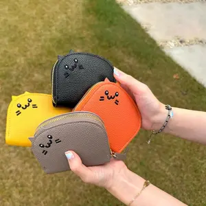 2025 New Women's Cat Card Holder Wallet - Compact Cute Cartoon Cat Design Zipper Closure Multi-Card Organizer for Everyday Essentials (Orange/Black/Grey), Cat Wallet