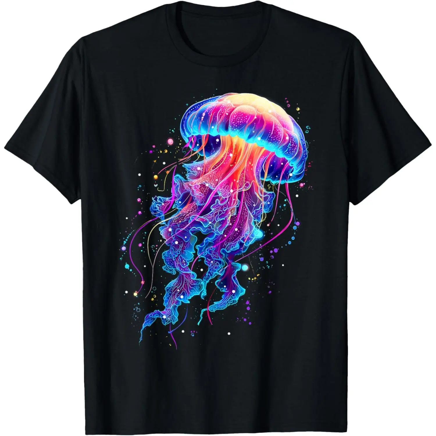 Men's Retro Jellyfish Graphic Art Tee - Basic Round Neck Short Sleeve All Seasons Top, Cute Soft Breathable Cotton Blend Casual Menswear, Cold Wash Compatible