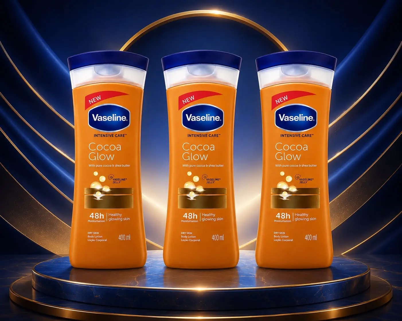 Vaseline Intensive Care Cocoa Glow Body Lotion with Pure Cocoa & Shea Butter, 400ml — Pack of 2