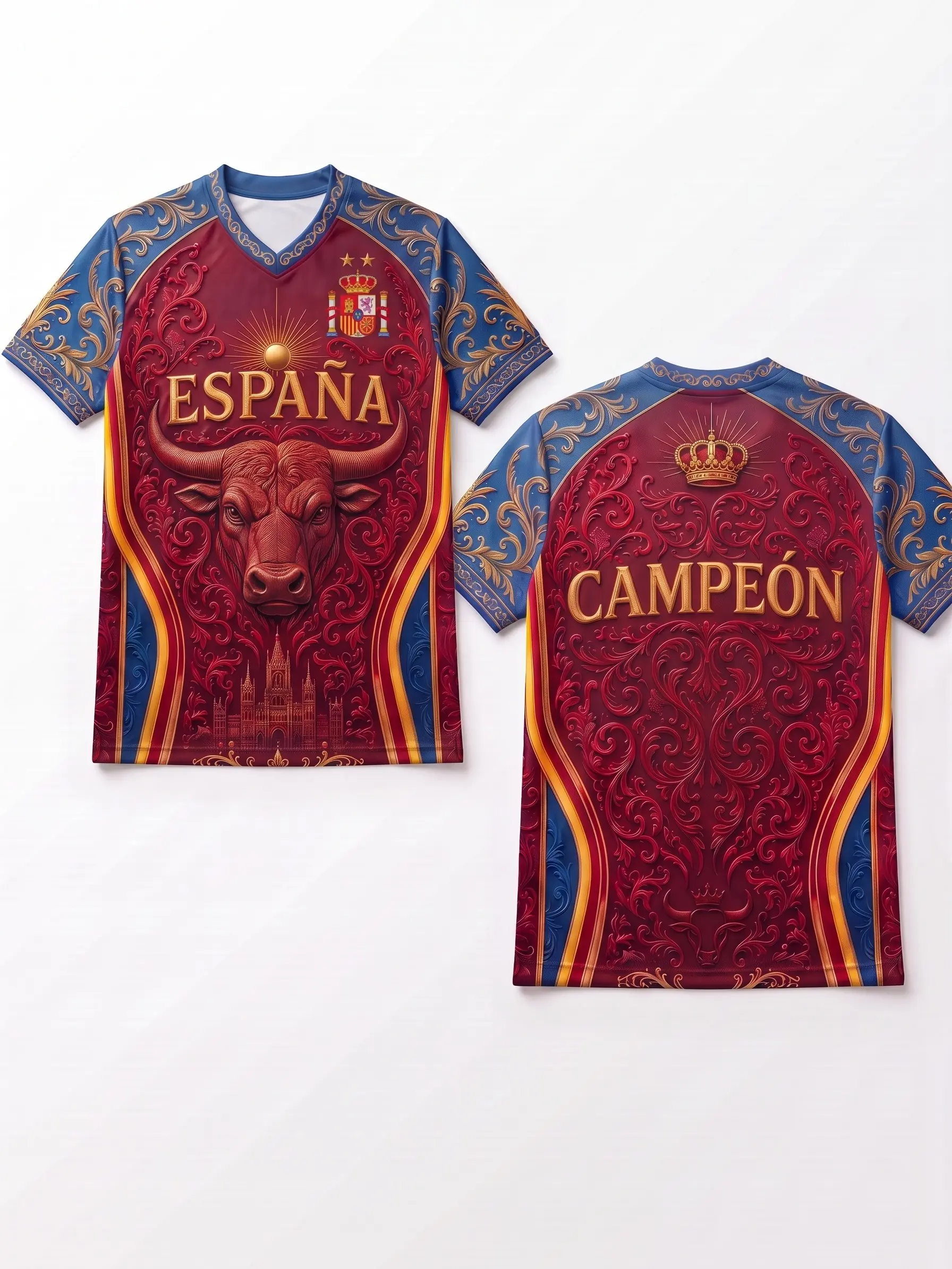 Spain Soccer Jersey Red Bull Espana Campeon Shirt Streetwear Mens Oversized Football Kit