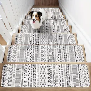 Indoor Safety Pads for Stairs That Prevent Slipping, Featuring a Super-Grip Rubber Backing. They Are Water-Resistant, Machine Washable, And Suitable for Pets And The Elderly on Wooden Steps
