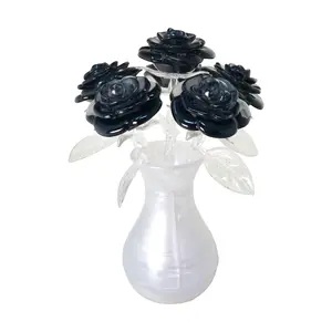 3D Crystal Puzzle - Roses in a Vase (Black with Clear Stem, White Vase): 47 Pcs