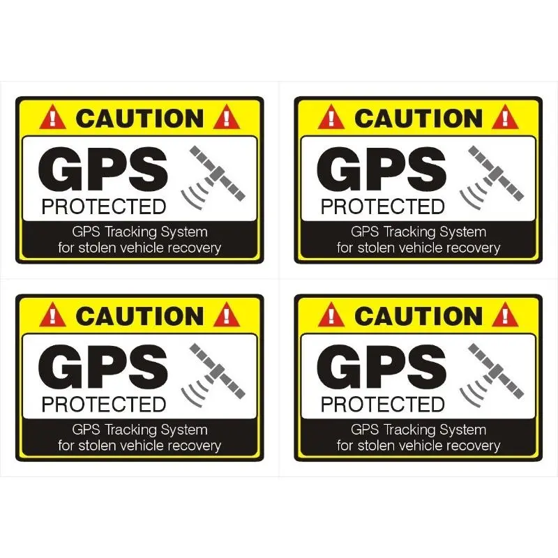 4Packs 72 x 50 mm CAUTION GPS protected Warning Car Sticker Decal