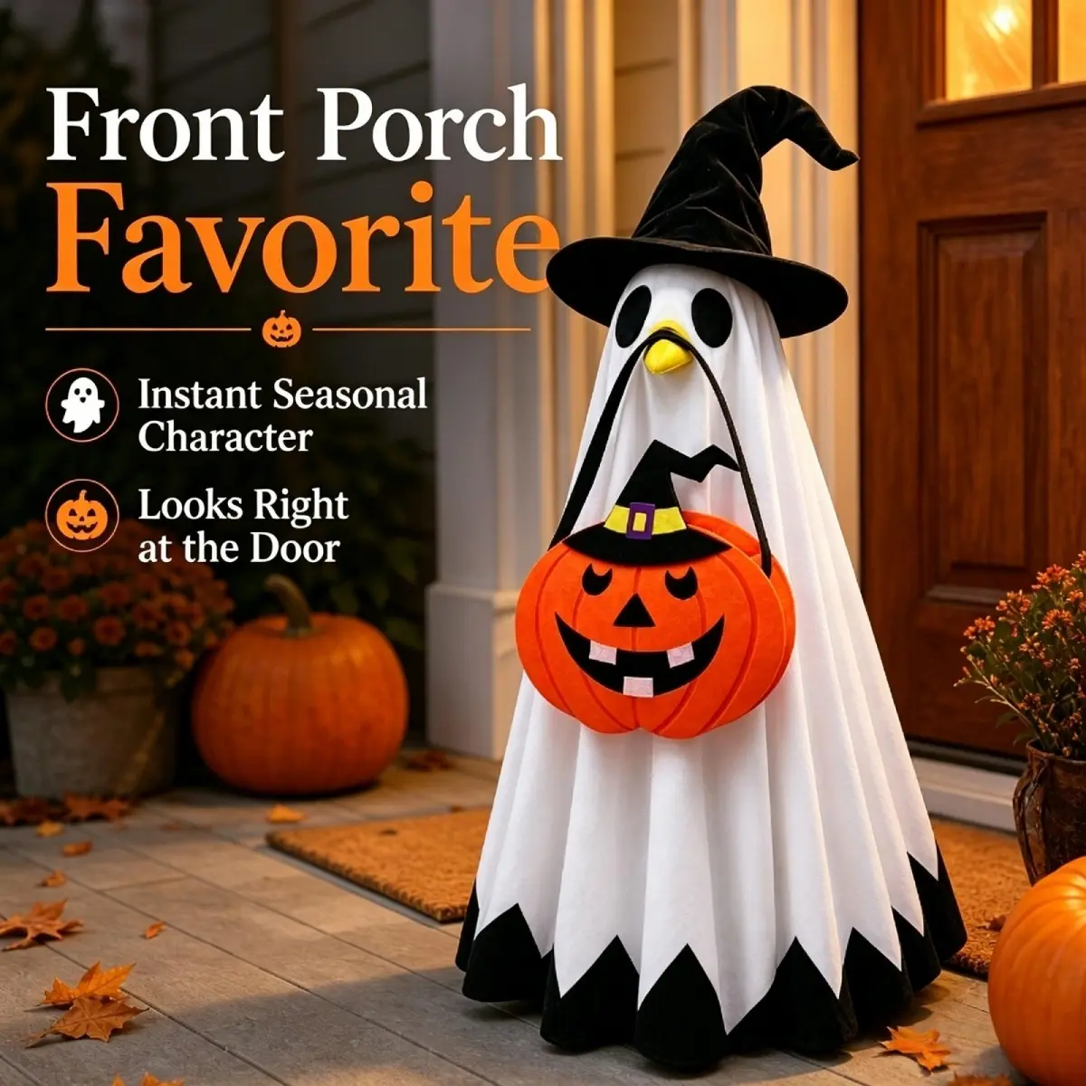 Porch Goose Halloween Costume, Horror Ghost Cape, Witch Hat, And Pumpkin Bag Set for 23-Inch Lawn Goose Statue