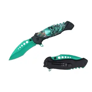 Green Skull Design Fantasy Knife Zombie Apocalypse Spring Assist Pocket Clip Collectable Gift