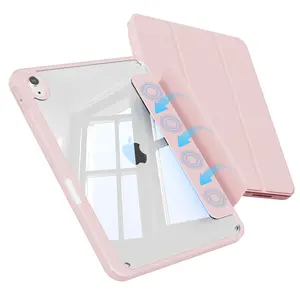 Kenke Transparent Sturdy Diy Back Panel Magnetic Detachable Front & Back Cover Pencil Slot Slim Trifold Stand Fit For iPad 11th Gen 11'' (A16) 2025 iPad 10th Gen 10.9'' 2022 iPad Air 11'' M3/M2 7th/6th Gen iPad Air 5th/4th Gen 10.9'' 2022/2020