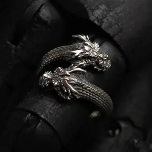 New Personalized Retro Domineering Trend Two-headed Dragon Ring Men Women Punk Adjustable Ring Hip Hop Rock Simple Accessories