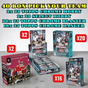**40 BOX PICK YOUR TEAM**  2x 2025 TOPPS CHROME HOBBY 20x 2025 TOPPS CHROME BLASTERS 1/2 CASE 16x 2025 TOPPS CHROME HANGERS 1/2 CASE 2x 2025 SELECT HOBBY