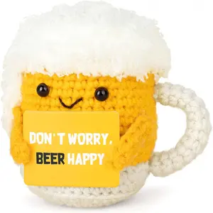 Funny Positive Coffee Emotional Crochet Doll Cute Crochet Beer Partner Toy with Positive Card Cheer Up Gag Gifts for Best Friend Birthday Women Teacher