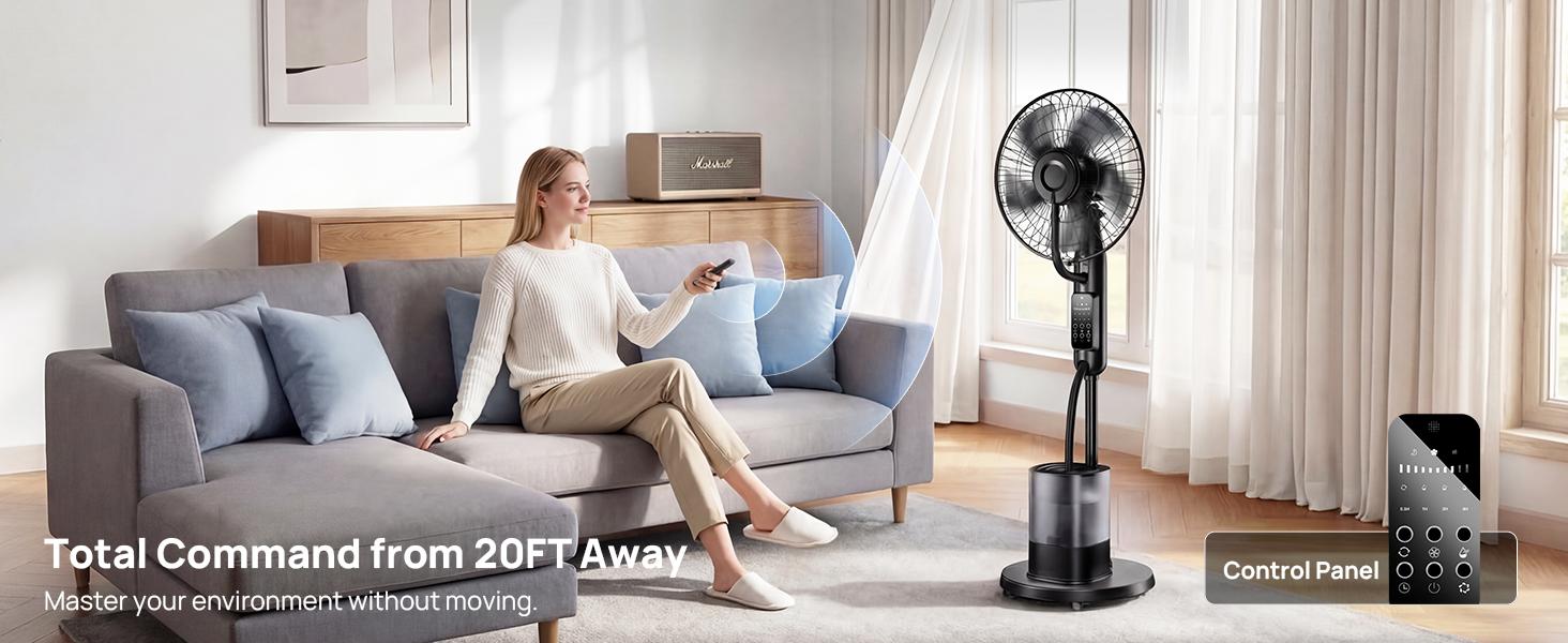 Mist Fan, 5 Speeds 3 Modes, 4L Large Water Tank Misting Standing Fan, Floor Fan with Remote for Home, Bedroom, Patio, Outdoor, Outdoor Cooling Fan, Household Fans