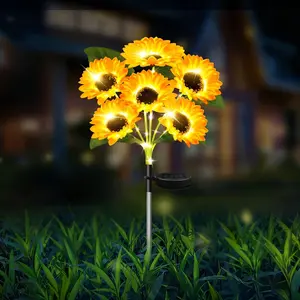 1pc 6-Head Solar Sunflower Light, Outdoor Garden Light with 6 Simulated Flowers, Suitable for Backyard, Flower Beds, Pathways, Porches, Summer Garden Decor, and Christmas and Thanksgiving Decorations, Solar Garden Lights, Solar Decorative Lights