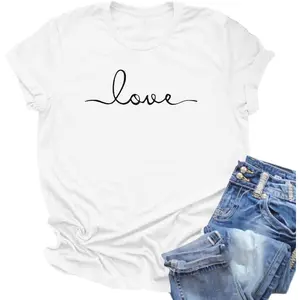 Women's T-Shirt Graphic Tees Love Printed Casual Short Sleeve Tops Summer Loose Fitted Top