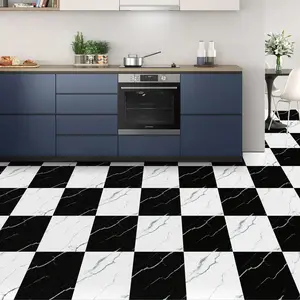 Marble Checkered Floor Tiles, Self-Adhesive Waterproof Vinyl Flooring, Tenant-Friendly Removable DIY Decor, Flat Sticker Type