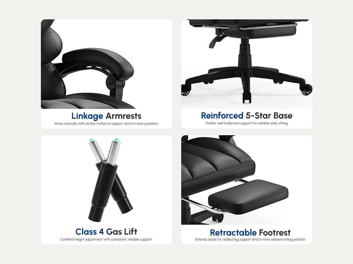 Dowinx Big and Tall Office Chair with Pocket Spring Cushion,High Back Computer Gaming Chairs with Linkage Armrests,Executive Desk Chairs with Footrest,Fabric-Black