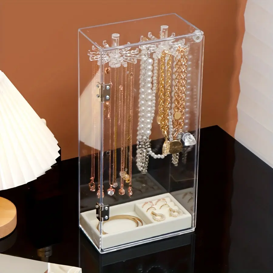 1pc Anti-Dust Necklace Ring Storage Box Transparent Necklace Hanger Necklace Display Rack Necklace Box