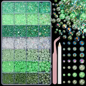 22000 Flatback Pearl and Rhinestone Set, Resin Rhinestones, Mixed Sizes Half Gemstones, DIY Crafts for Nails, Face, Eyes, Bottles, Shoes