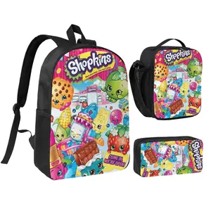 Shopkins Lightweight Backpack Set With Lunchbox And Pen Pouch Bubbleisha Daypack A Great Backpack For Traveling 17inch Rucksack Poppy Corn Unicorn lunchbag