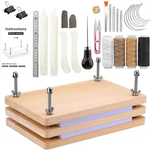 34 Pcs Book Binding Kits, Book Press(11.81”x7.56”), Books Making Kit with Bone Folder Bookbinding Needles Waxed Threads Books Binding Awl, Bookbinding Tools for Beginners