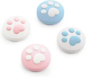 GeekShare Cat Paw Thumb Grips Compatible with Switch 2 Game Console, Anti-Slip Silicone Cover Caps for Switch 2025, 4pcs - Pink Blue