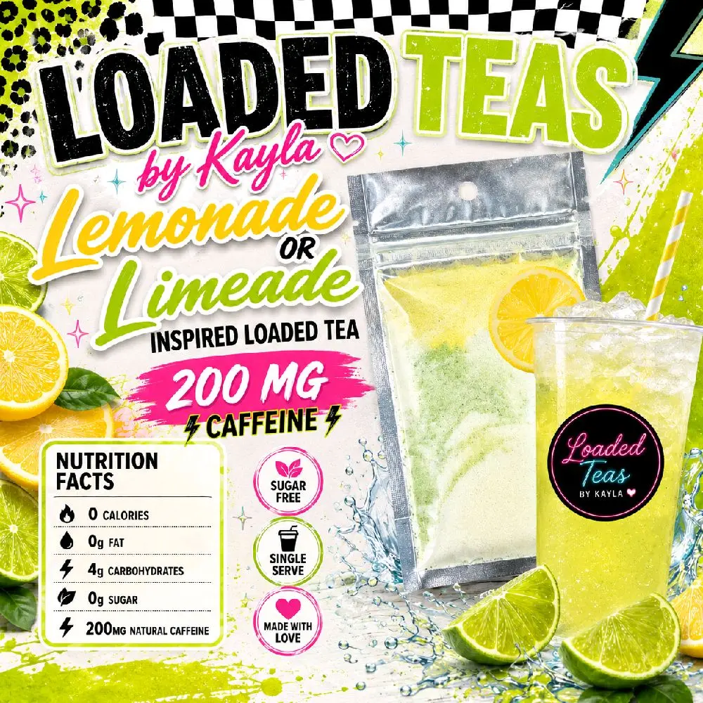 Lemonade & Limeade Loaded Tea's. Individual serving package contains (1) loaded teas which is 200 MG caffeine.