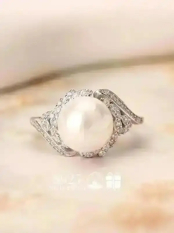 S925 Sterling Silver Fashion Pearl Decorated Ring, Elegant Jewelry for Women for Party, Daily Clothing Decor, Trendy All-match & Exquisite Jewelry for Birthday Gift,   925 Jewelry