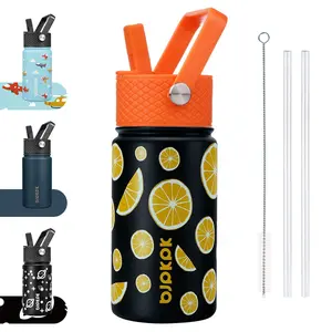 BJPKPK 15oz Cute Insulated Water Bottle with Straw Lid, Stainless Steel School Thermos Cup Wide Mouth for Easy Cleaning