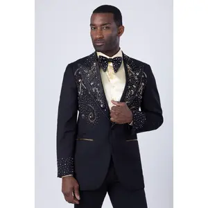 Tullina Rhinestone Suit - Classic Tulle Suit with Collar, Pocket, and Floral Design for Men's Wear Formal Attire Blazer Fabric Menswear Work Clothes Office Matching Trouser Workwear