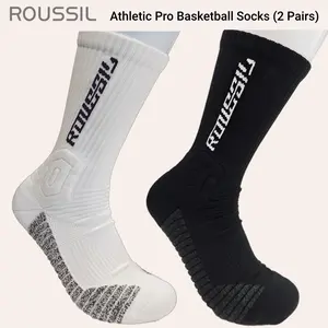 Athletic Pro Cushioned Crew Basketball Socks, Ankle Support,  Arch Support, Performance Socks for Men & Women, Moisture Wicking 2 Pairs