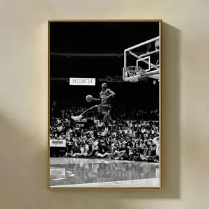 [No Frame] Michael Jordan Dunk Poster, Black and White Basketball Wall Art, Vintage Style Sports Print, Slam Dunk Action Photo, Gym Room Decor Gift