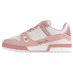 LOUIS VUITTON Leather Round-Toe Lace-Up Low-Top Sneakers for Men and Women in White and Pink Trending Shoes, House White Official Shoes to Get / Maison Mihara Verifiable, with credentials and supporting global authentication